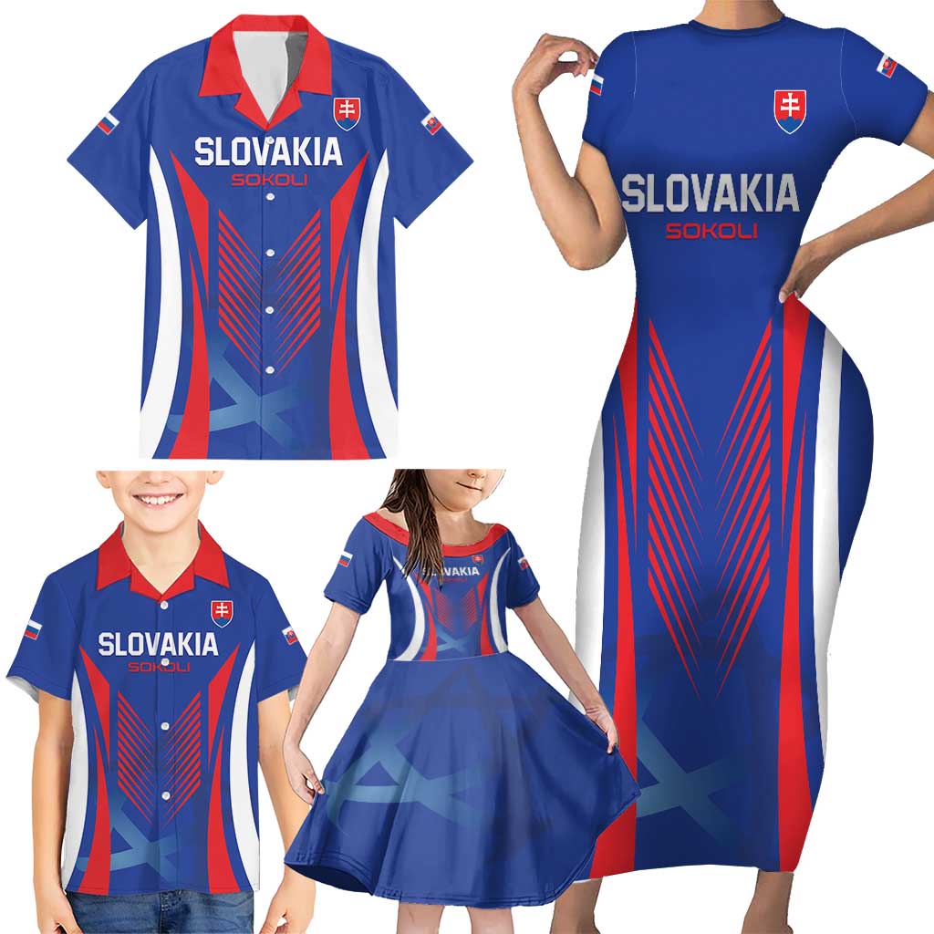 Custom Slovakia 2024 Football Family Matching Short Sleeve Bodycon Dress and Hawaiian Shirt Slovenska Sokoli - Wonder Print Shop