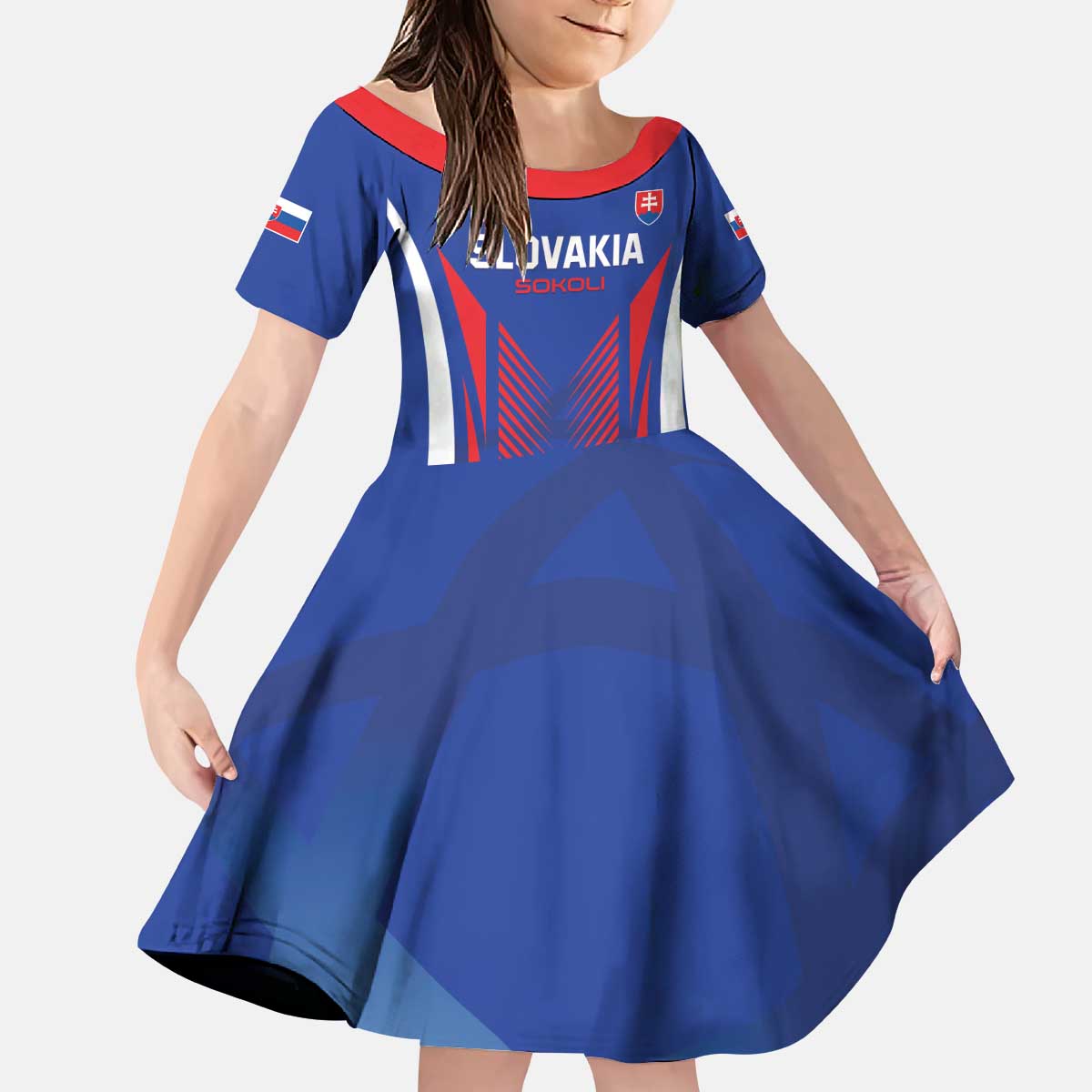 Custom Slovakia 2024 Football Kid Short Sleeve Dress Slovenska Sokoli - Wonder Print Shop