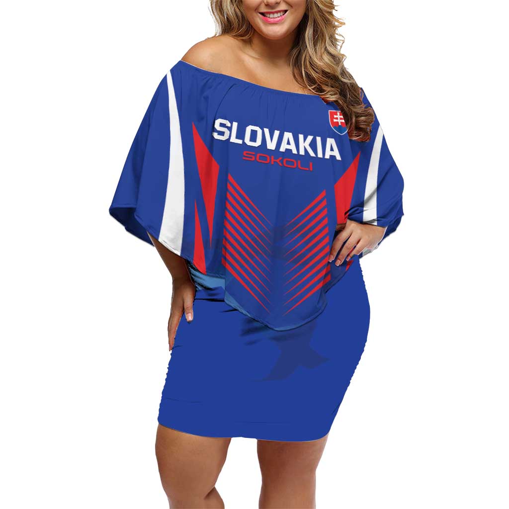 Custom Slovakia 2024 Football Off Shoulder Short Dress Slovenska Sokoli - Wonder Print Shop