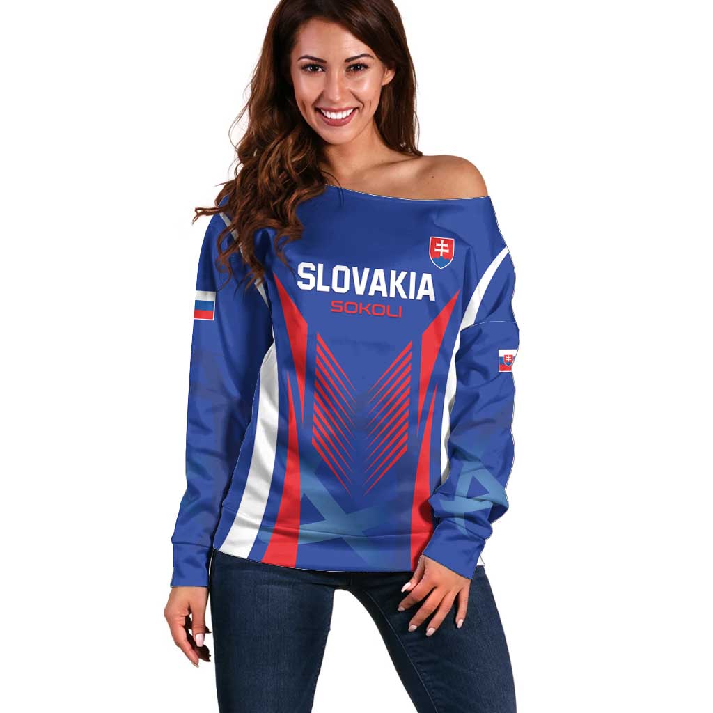 Custom Slovakia 2024 Football Off Shoulder Sweater Slovenska Sokoli - Wonder Print Shop