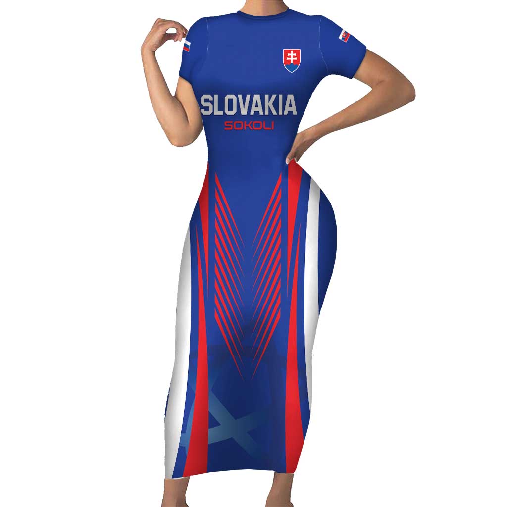 Custom Slovakia 2024 Football Short Sleeve Bodycon Dress Slovenska Sokoli - Wonder Print Shop