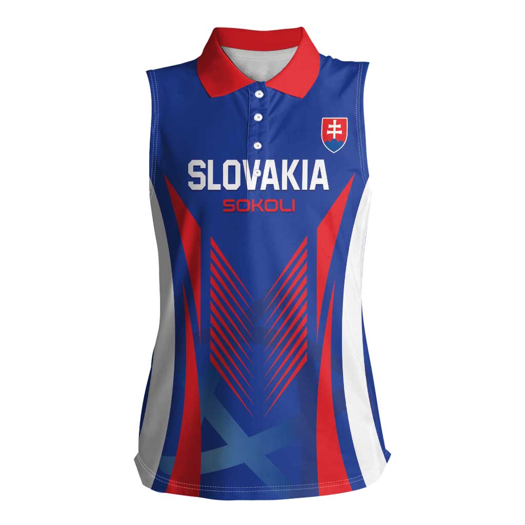 Custom Slovakia 2024 Football Women Sleeveless Polo Shirt Slovenska Sokoli - Wonder Print Shop