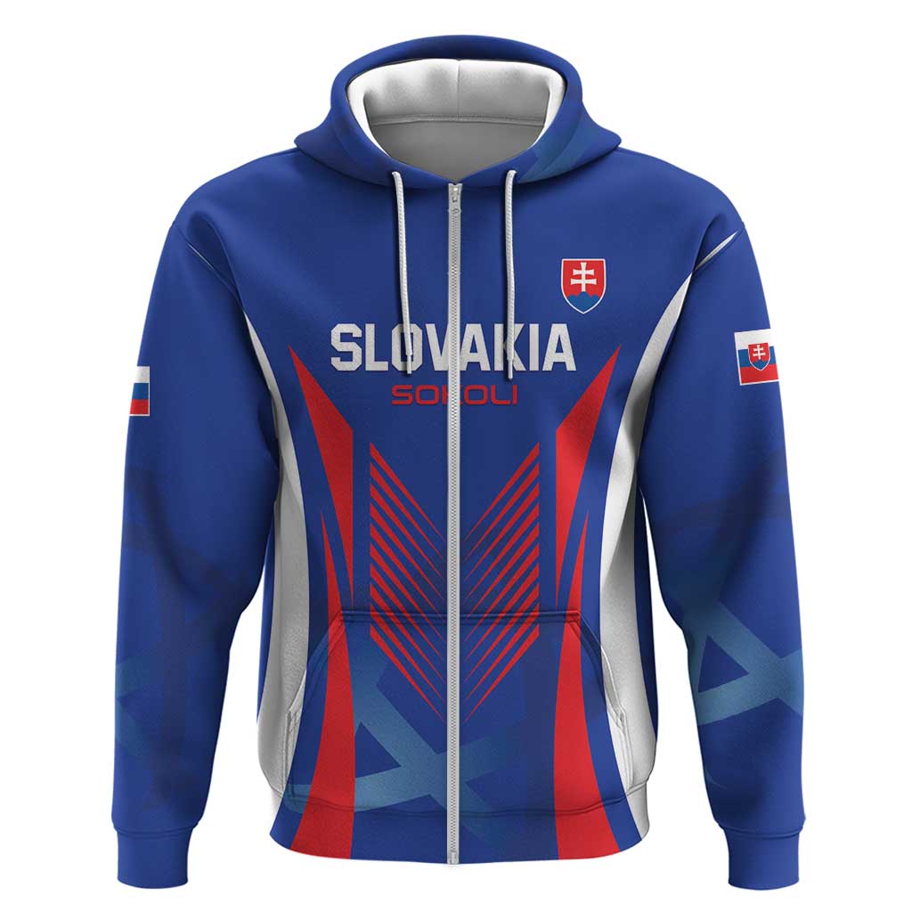 Custom Slovakia 2024 Football Zip Hoodie Slovenska Sokoli - Wonder Print Shop