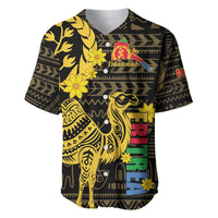 Black baseball jersey with gold tribal pattern, Enkutatash logo and ERITREA text