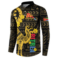 Black button-up sweatshirt with camel and flowers, colorful Eritrea-style crest on chest