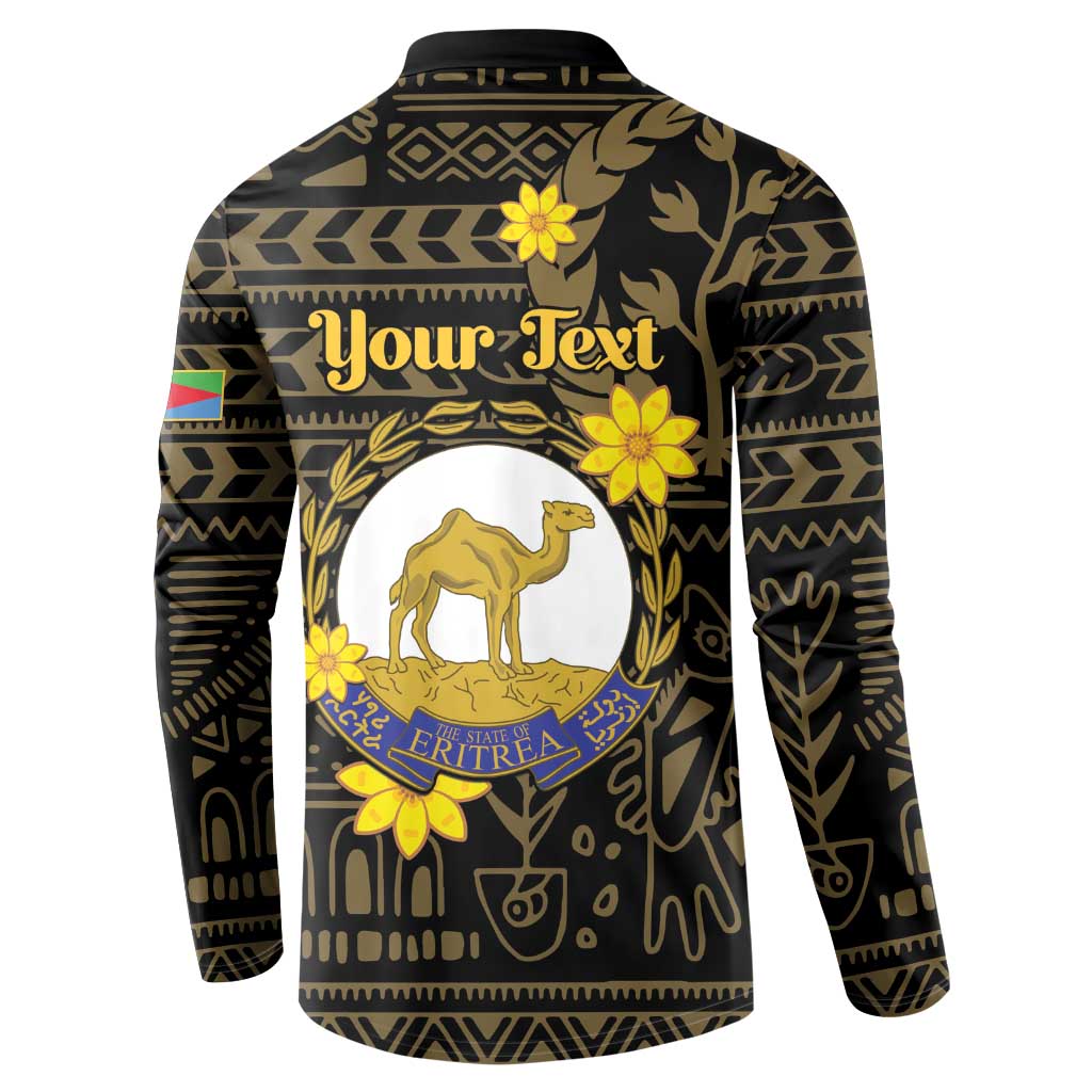 Black back button-up sweatshirt with camel silhouette and Eritrea seal graphic