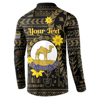 Black back button-up sweatshirt with camel silhouette and Eritrea seal graphic