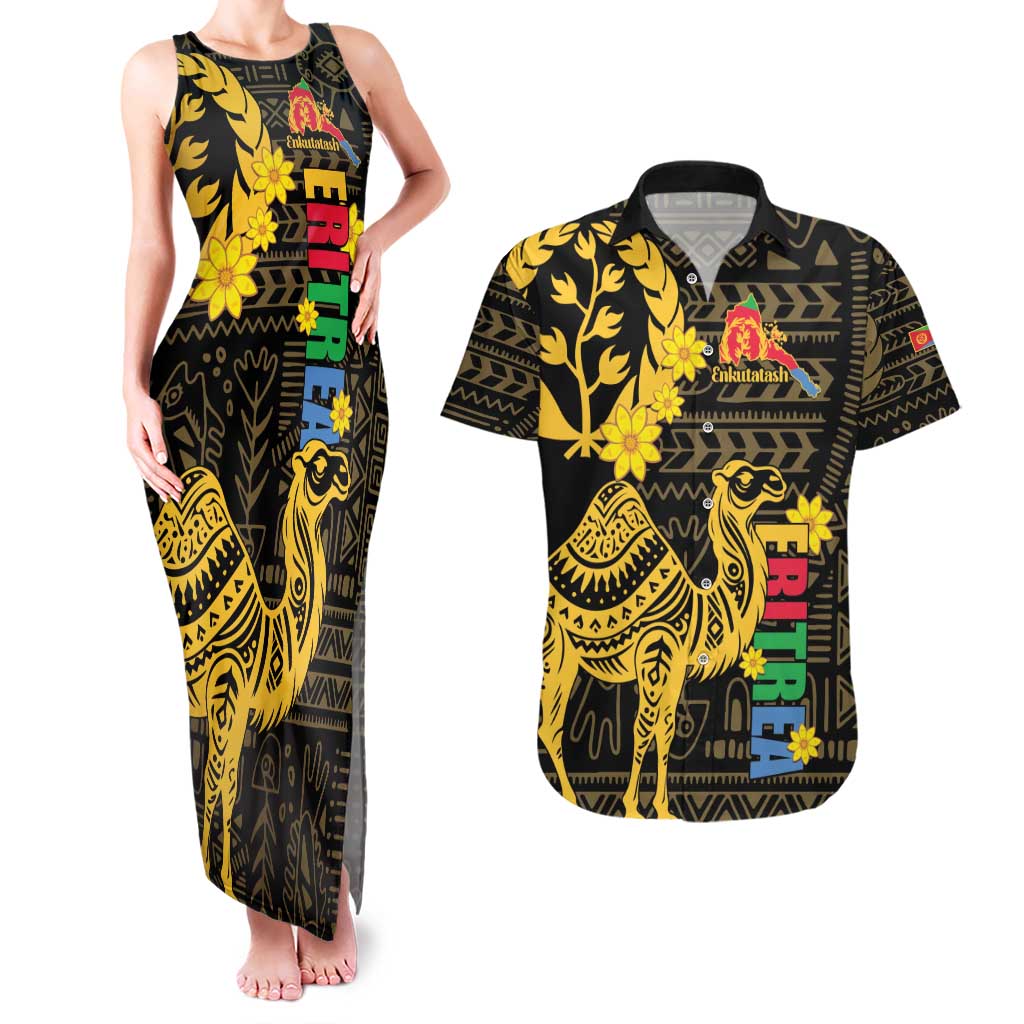 Enkutatash Eritrea New Year Couples Matching Tank Maxi Dress and Hawaiian Shirt Eritrean Camel African Pattern - Wonder Print Shop