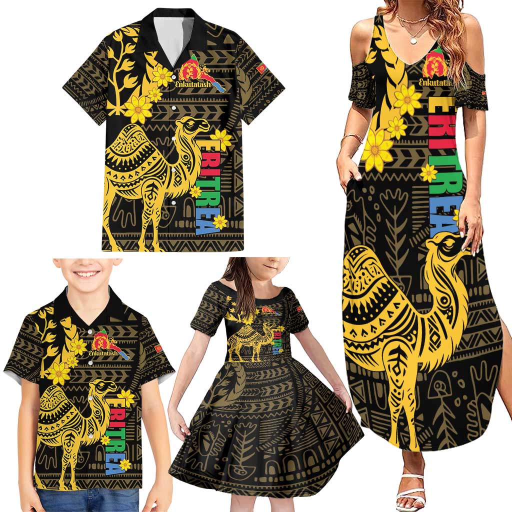 Enkutatash Eritrea New Year Family Matching Summer Maxi Dress and Hawaiian Shirt Eritrean Camel African Pattern - Wonder Print Shop