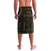 Men's black patterned wrap skirt with gold geometric motif panel