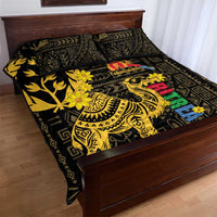 Black and gold patterned quilt bed set with camel and colorful flower accents