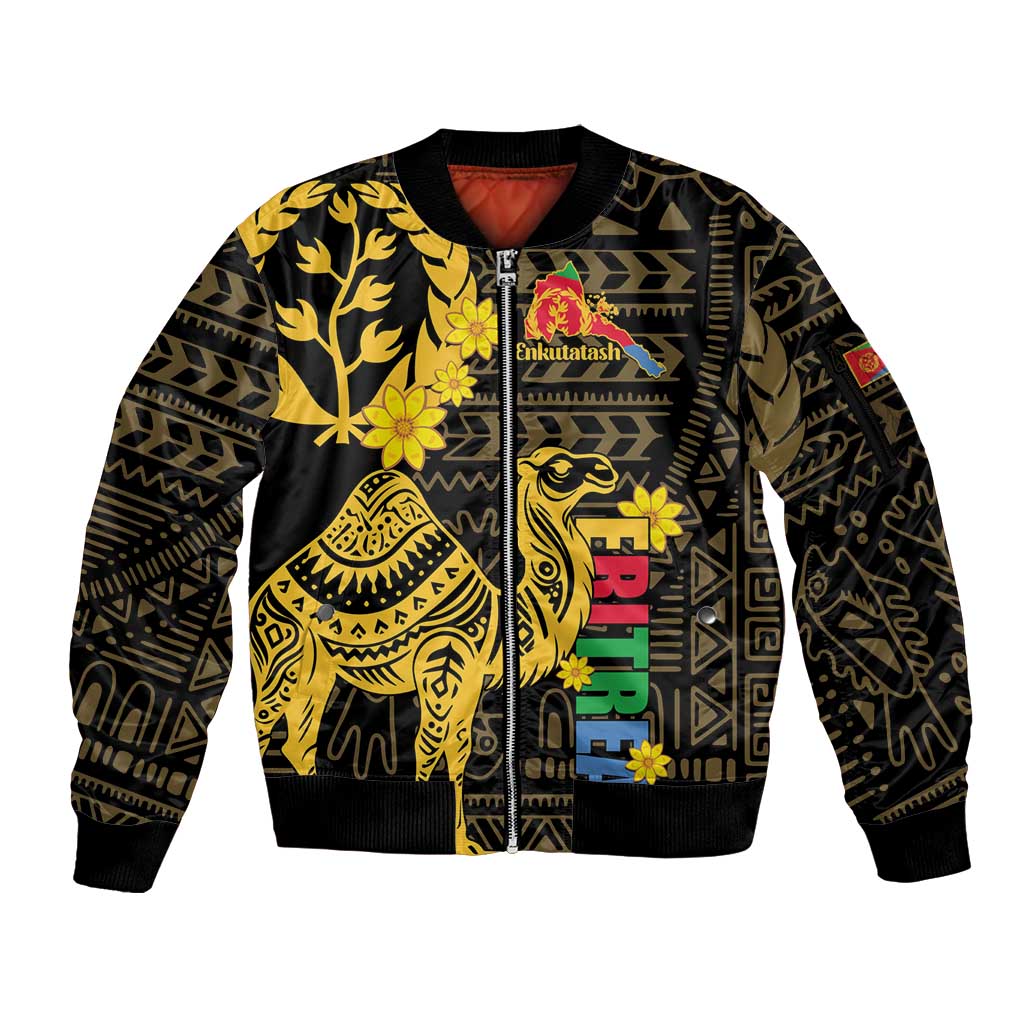 Enkutatash Eritrea New Year Sleeve Zip Bomber Jacket Eritrean Camel African Pattern - Wonder Print Shop