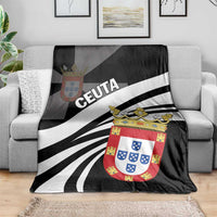 Black day blanket showing 'CEUTA' text and a detailed coat-of-arms emblem on rays