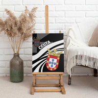 Canvas wall art with “CEUTA” lettering, red-and-blue crest shield, and black/white stripes