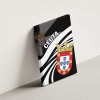 Wall-mounted canvas art with “CEUTA” text, red crest shield, and black-and-white stripes