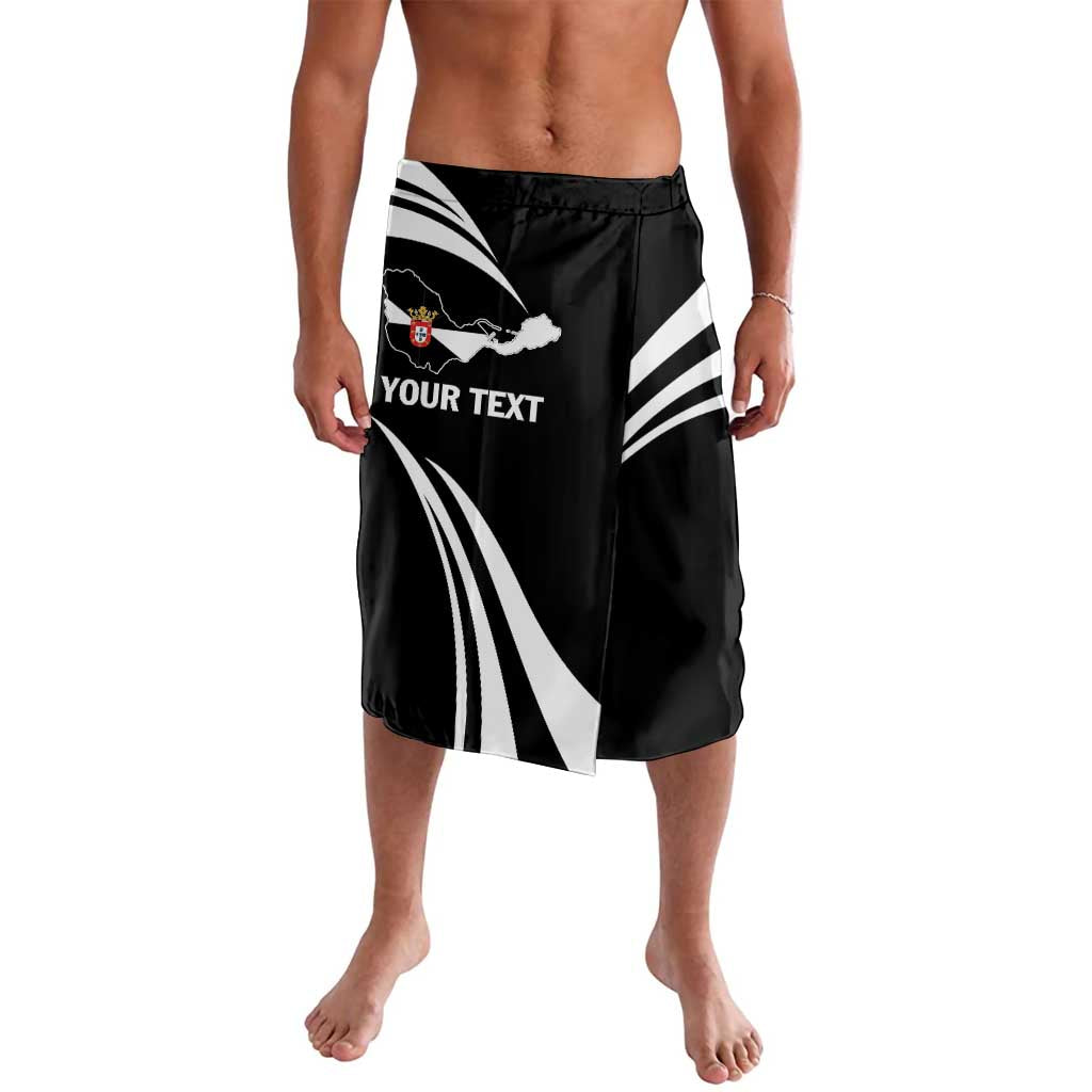 Black knee-length shorts with bold black-and-white graphic panel on front