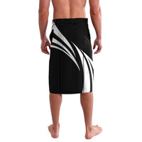 Black knee-length shorts with large black-and-white graphic stripe panel