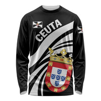 Black unisex long-sleeve shirt with diagonal white stripes and crest graphic on front