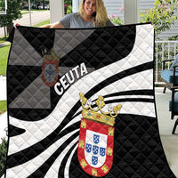 Black and white day quilt with quilted diamonds, crest and CEUTA lettering