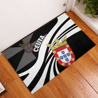 Black rubber doormat with CEUTA lettering and coat of arms on white wave graphics