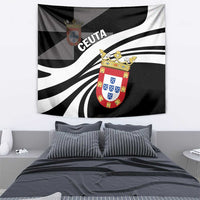 Black and white day tapestry with crest and wavy flag stripes