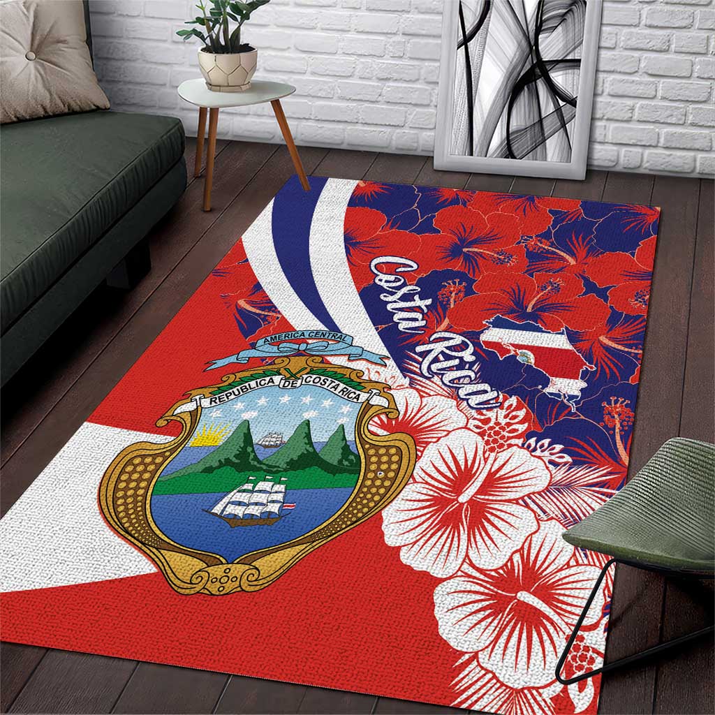 Costa Rica Area Rug Coat of Arms Hibiscus Pattern - Wonder Print Shop