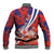 Costa Rica Baseball Jacket Coat of Arms Hibiscus Pattern - Wonder Print Shop