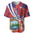 Costa Rica Baseball Jersey Coat of Arms Hibiscus Pattern - Wonder Print Shop