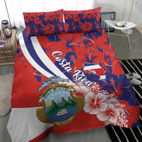 Costa Rica bedding set with red-and-blue hibiscus flowers, central coat-of-arms emblem