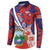 Costa Rica Button Sweatshirt Coat of Arms Hibiscus Pattern - Wonder Print Shop