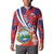 Costa Rica Button Sweatshirt Coat of Arms Hibiscus Pattern - Wonder Print Shop