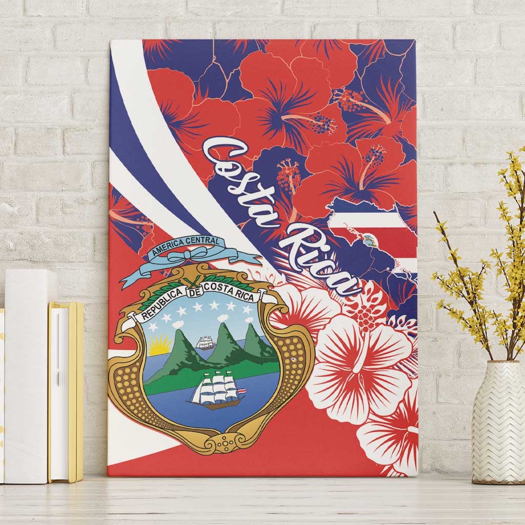 Costa Rica Canvas Wall Art Coat of Arms Hibiscus Pattern - Wonder Print Shop