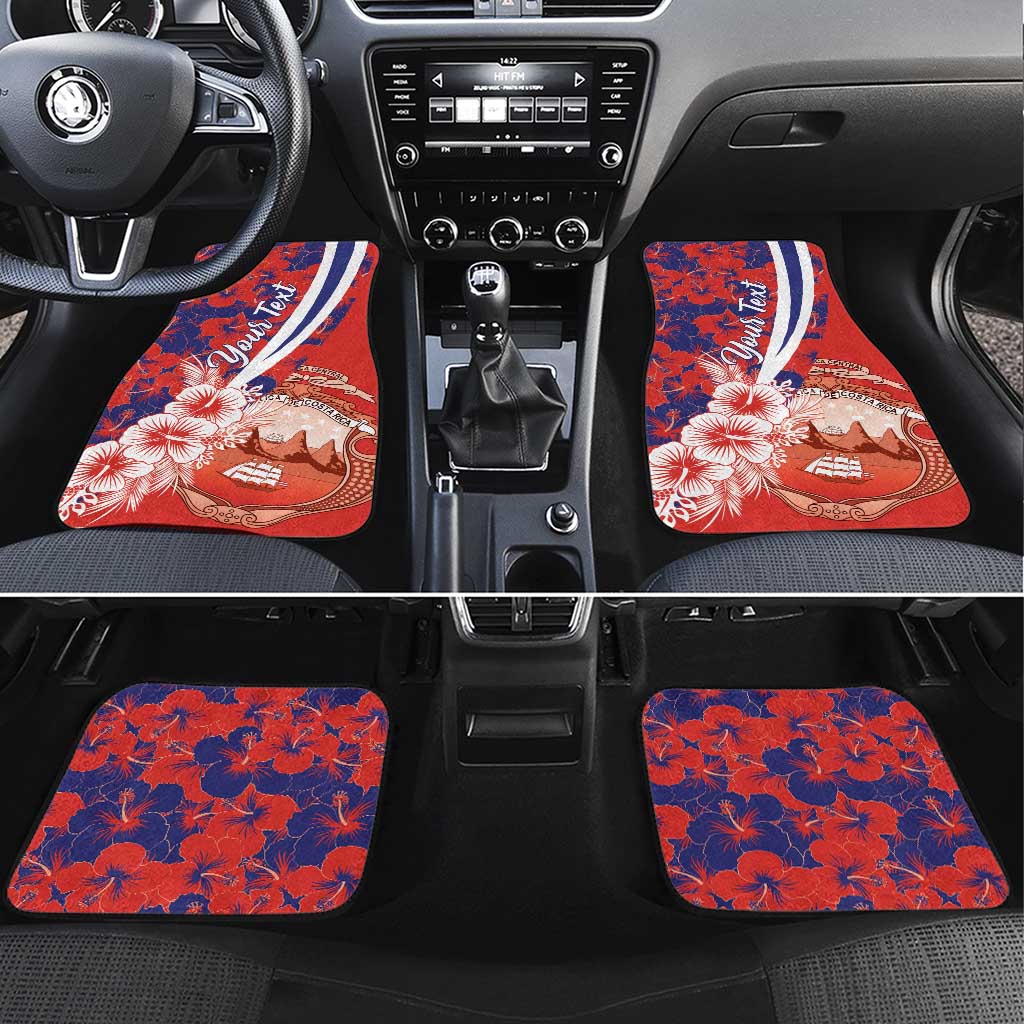 Costa Rica Car Mats Coat of Arms Hibiscus Pattern - Wonder Print Shop