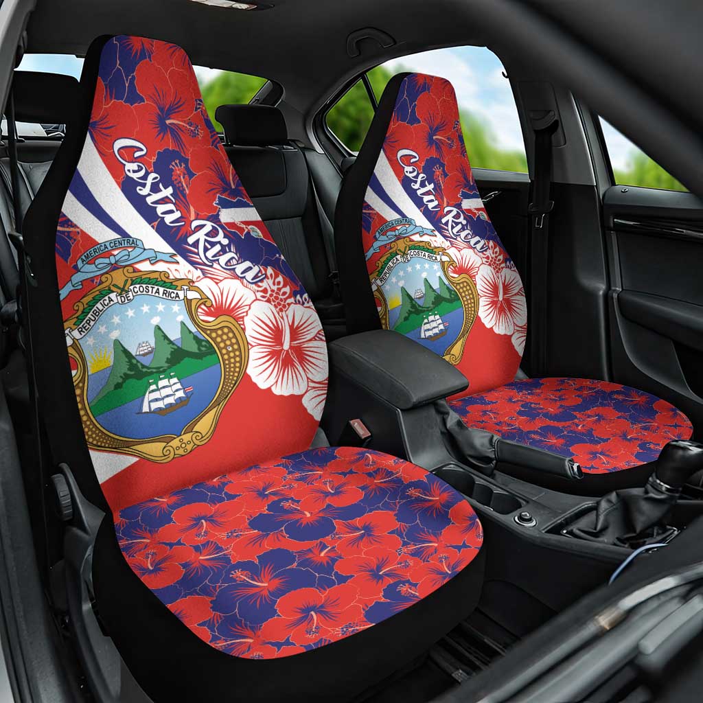 Costa Rica Car Seat Cover Coat of Arms Hibiscus Pattern - Wonder Print Shop