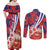 Costa Rica Couples Matching Off Shoulder Maxi Dress and Long Sleeve Button Shirt Coat of Arms Hibiscus Pattern - Wonder Print Shop