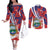 Costa Rica Couples Matching Off The Shoulder Long Sleeve Dress and Long Sleeve Button Shirt Coat of Arms Hibiscus Pattern