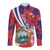 Costa Rica Long Sleeve Button Shirt Coat of Arms Hibiscus Pattern - Wonder Print Shop