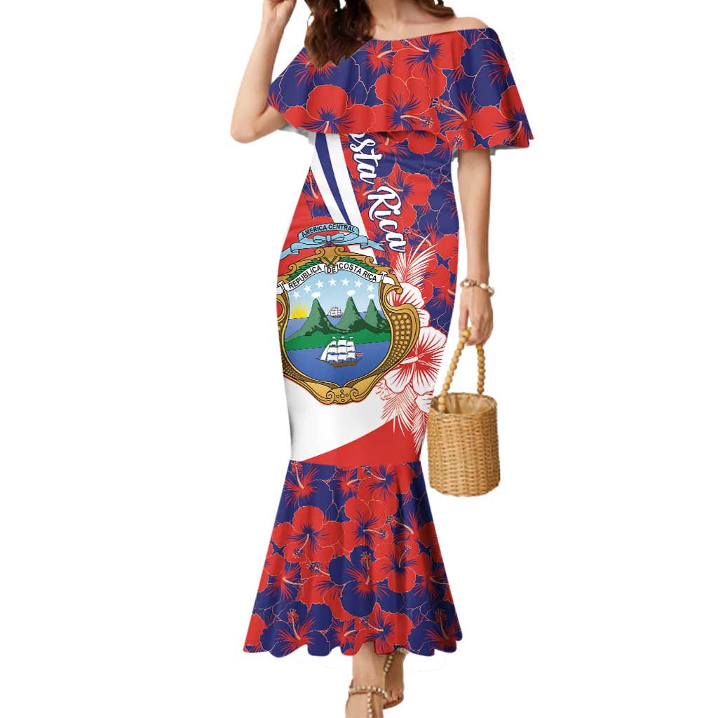 Costa Rica Mermaid Dress Coat of Arms Hibiscus Pattern - Wonder Print Shop