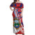 Costa Rica Off Shoulder Maxi Dress Coat of Arms Hibiscus Pattern - Wonder Print Shop