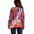 Costa Rica Off Shoulder Sweater Coat of Arms Hibiscus Pattern - Wonder Print Shop