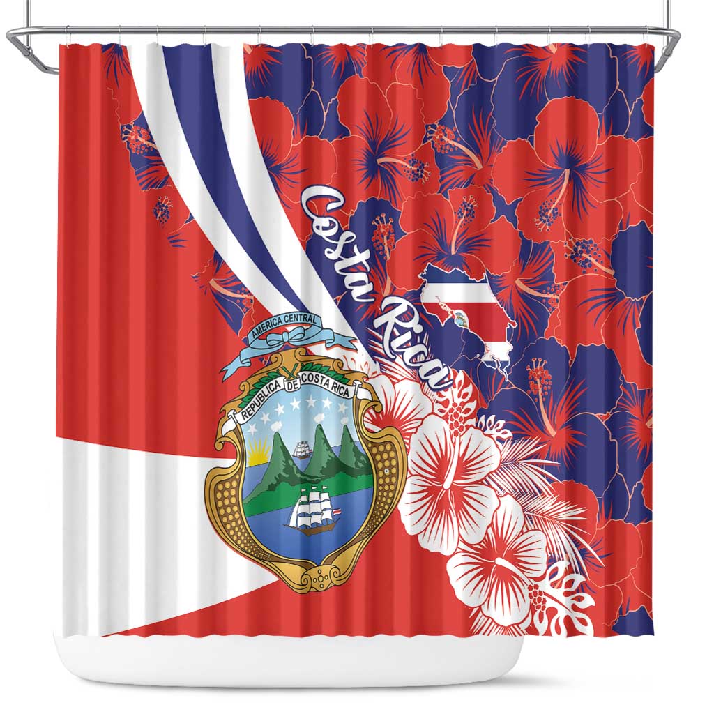 Costa Rica Shower Curtain Coat of Arms Hibiscus Pattern