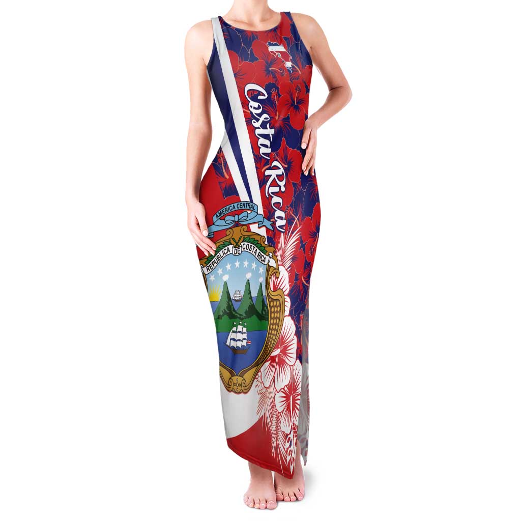 Costa Rica Tank Maxi Dress Coat of Arms Hibiscus Pattern - Wonder Print Shop