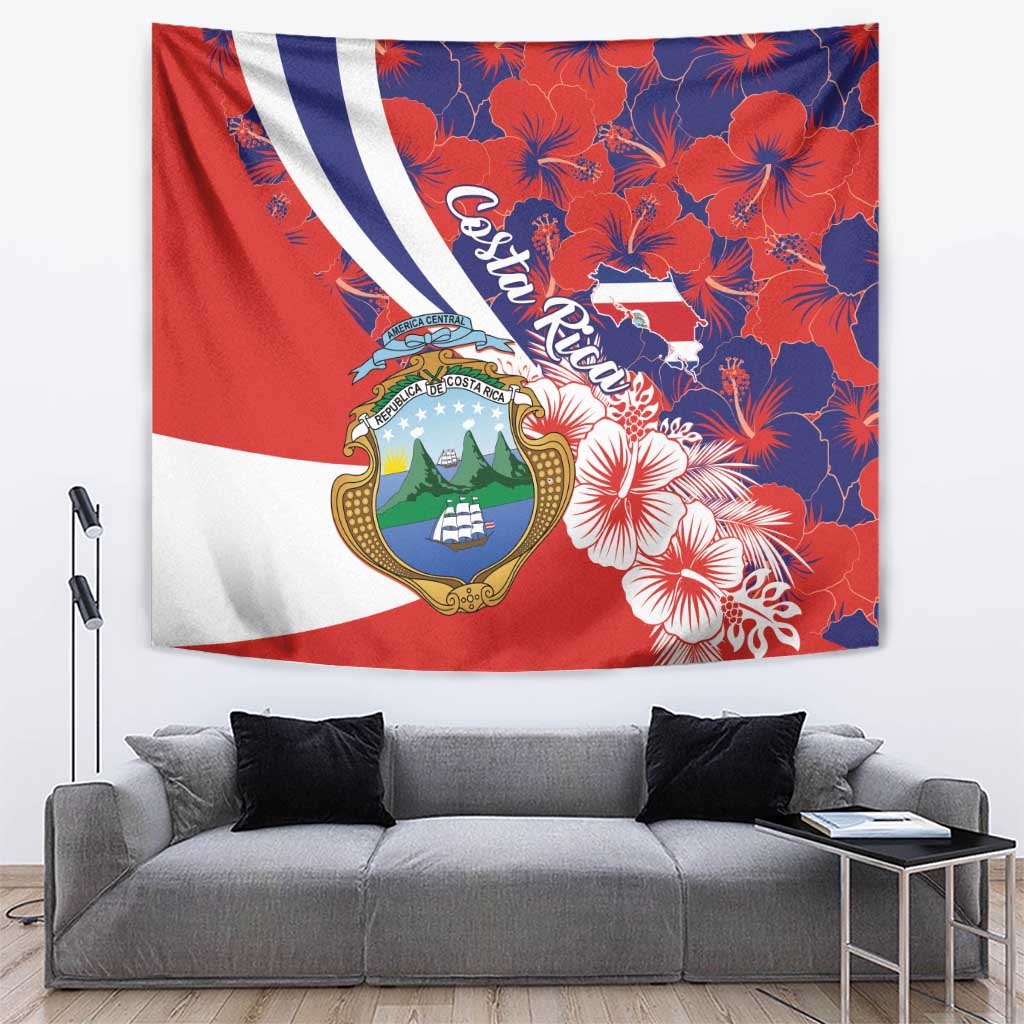 Costa Rica Tapestry Coat of Arms Hibiscus Pattern