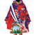 Costa Rica Wearable Blanket Hoodie Coat of Arms Hibiscus Pattern - Wonder Print Shop