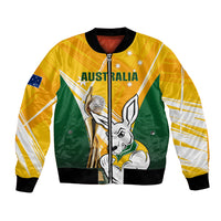 Yellow soccer bomber jacket with full-zip, Australia flag accents and kangaroo crest