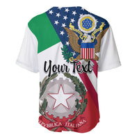 White baseball jersey back with eagle badge, star circle, green/ red accents, Your Text.