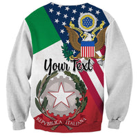 White crewneck sweatshirt with patriotic wreath eagle star graphic and text space