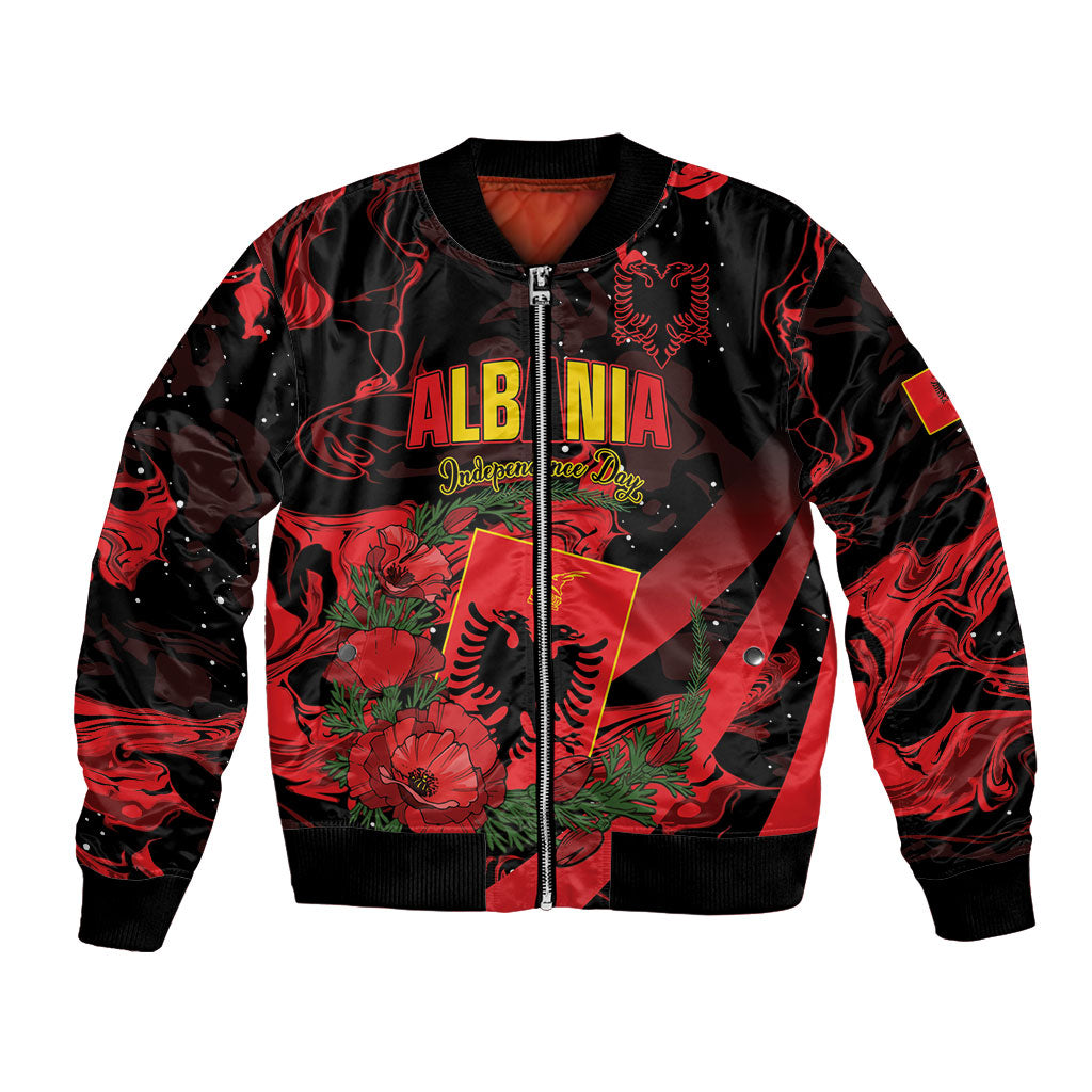 Personalised Albania Red Poppy Bomber Jacket Happy Independence Day