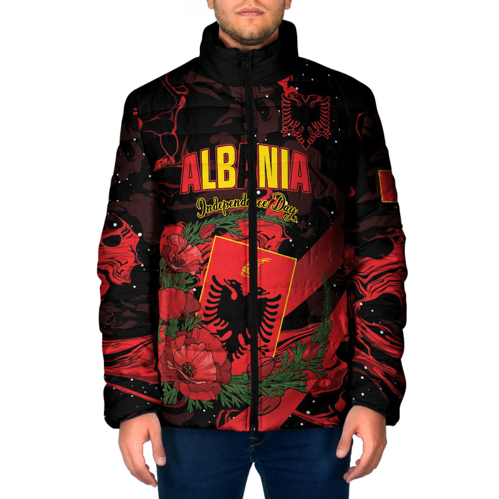 Personalised Albania Red Poppy Padded Jacket Happy Independence Day