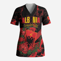 Personalised Albania Red Poppy Scrub Top Happy Independence Day
